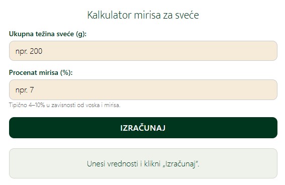 Digitalni alat — kalkulator za izradu sveća